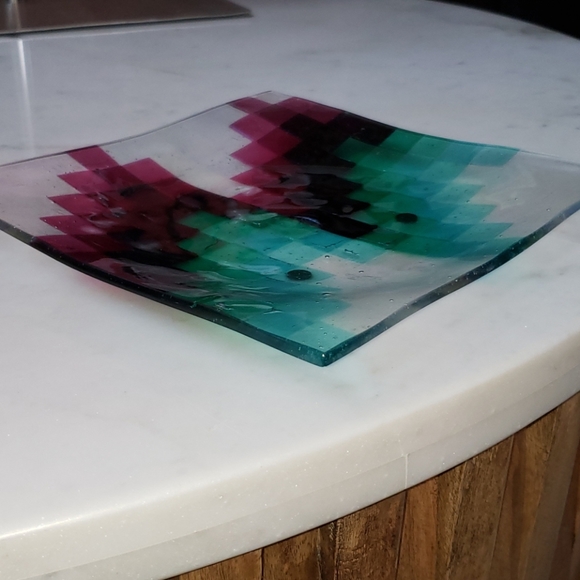 Fused Glass Squares Decorative Plate Platter from Seattle Washington Art Gallery - Picture 4 of 14